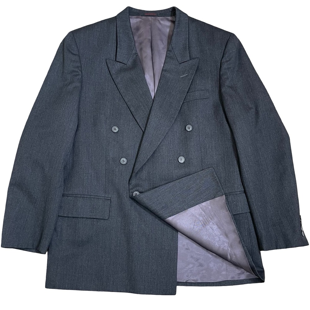 Andre Villard Paris Double Breasted Blazer Men 44L Grey Pure Wool Suit Jacket